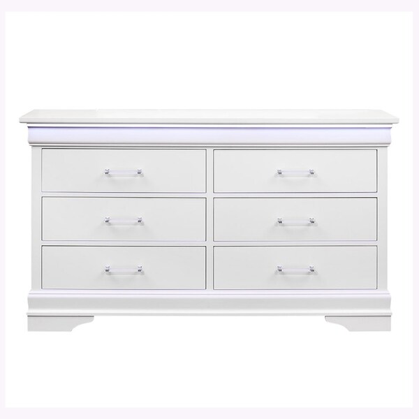 Global Furniture Usa Traditional Glam Crisp White W/ LED Charlie White Dresser With Led 734 - main